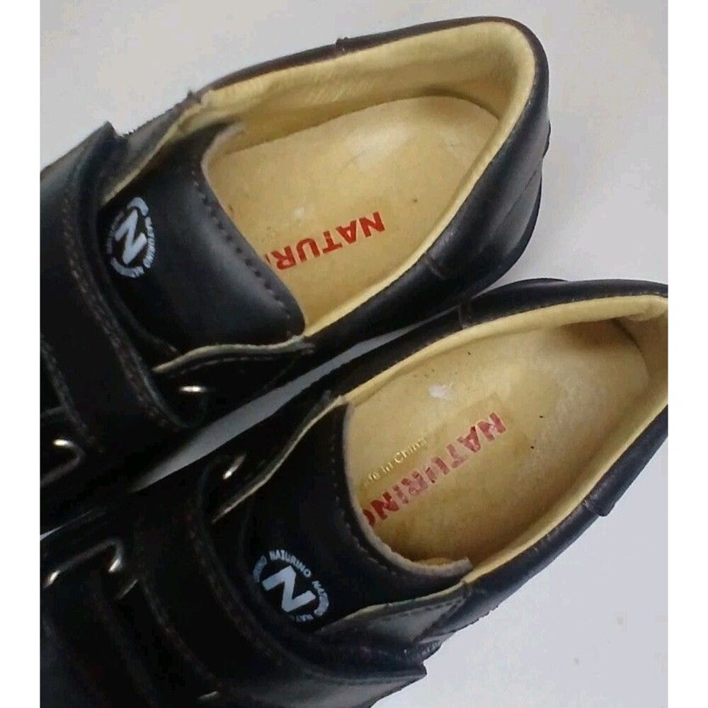 Naturino Boys Sz 2 EU 33 Black Leather School Shoes Hook And Loop - Picture 9 of 11
